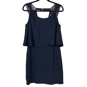 Esley Sleeveless Layered Shift Dress Crocheted Straps Black Size Small